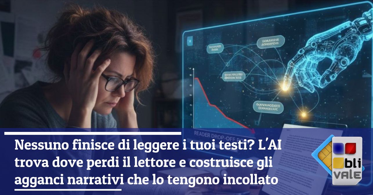blivale_image_it_Nessuno finisce di leggere i tuoi testi AI trova dove perdi il lettore_643x337 Nessuno finisce di leggere i tuoi testi? L'AI trova dove perdi il lettore e costruisce gli agganci narrativi che lo tengono incollato